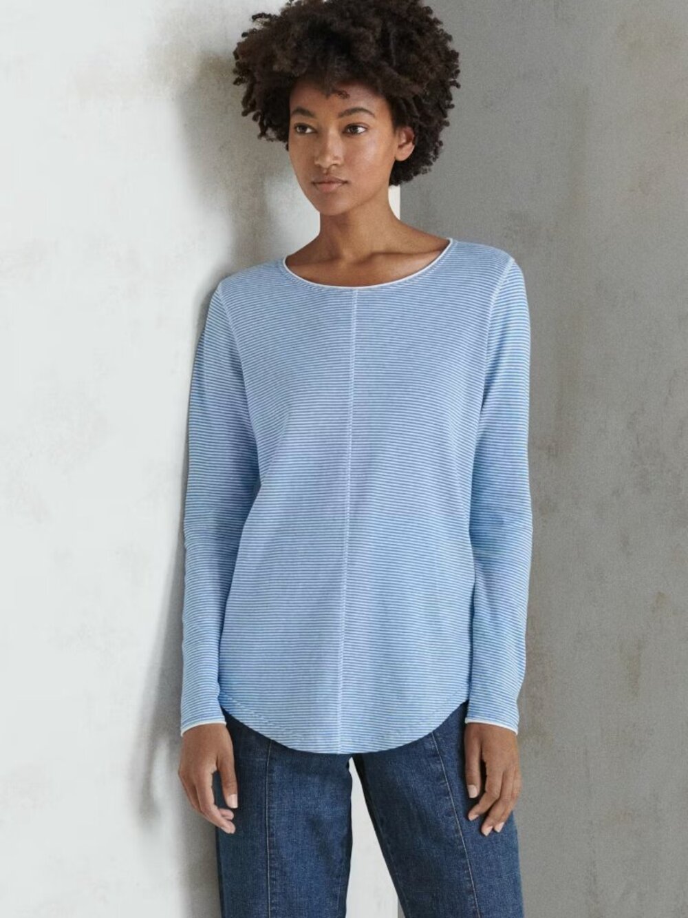 Poetry Fashion UK Blue Striped Hemp Organic Cotton Blend Top Size US 10
